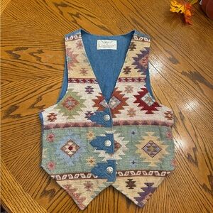 Vintage Western Patterned Vest with Silver Buttons